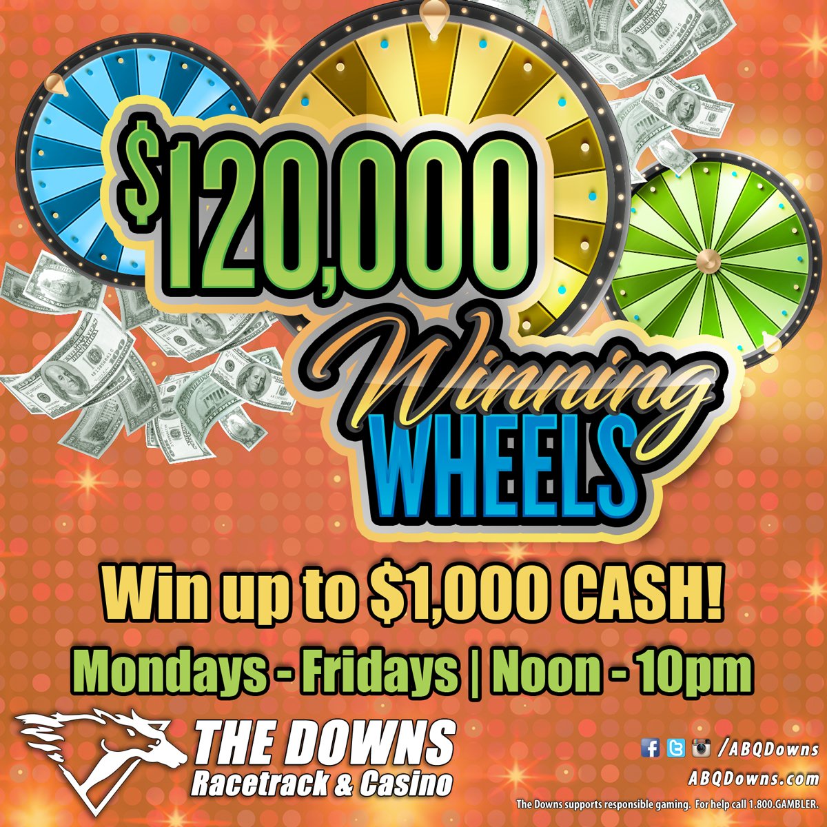 The Downs $125,000 #WinningWheels spin again at noon! #ABQDowns #Casino #Albuquerque #Winning