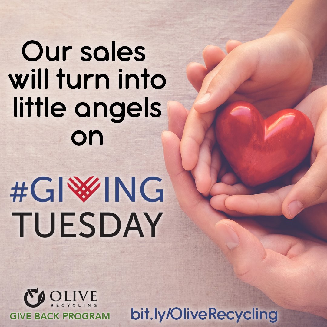OliveRecycling's tweet photo. Watch the Green Olive turn Black on this Black Friday and Cyber Monday. And with our unique Give Back program benefiting charities, sales will turn little angels on Giving Tuesday! https://t.co/mzQW1ABpqu #BlackFriday #cybermonday #givingtuesday #HappyThanksgiving #charity https://t.co/3xiu0hdFKW