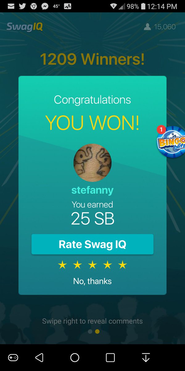 stephb150's tweet photo. #firsttime win @Swagbucks #SwagIQ join me here https://t.co/VtHgpCipMN https://t.co/0lxy5vENmF