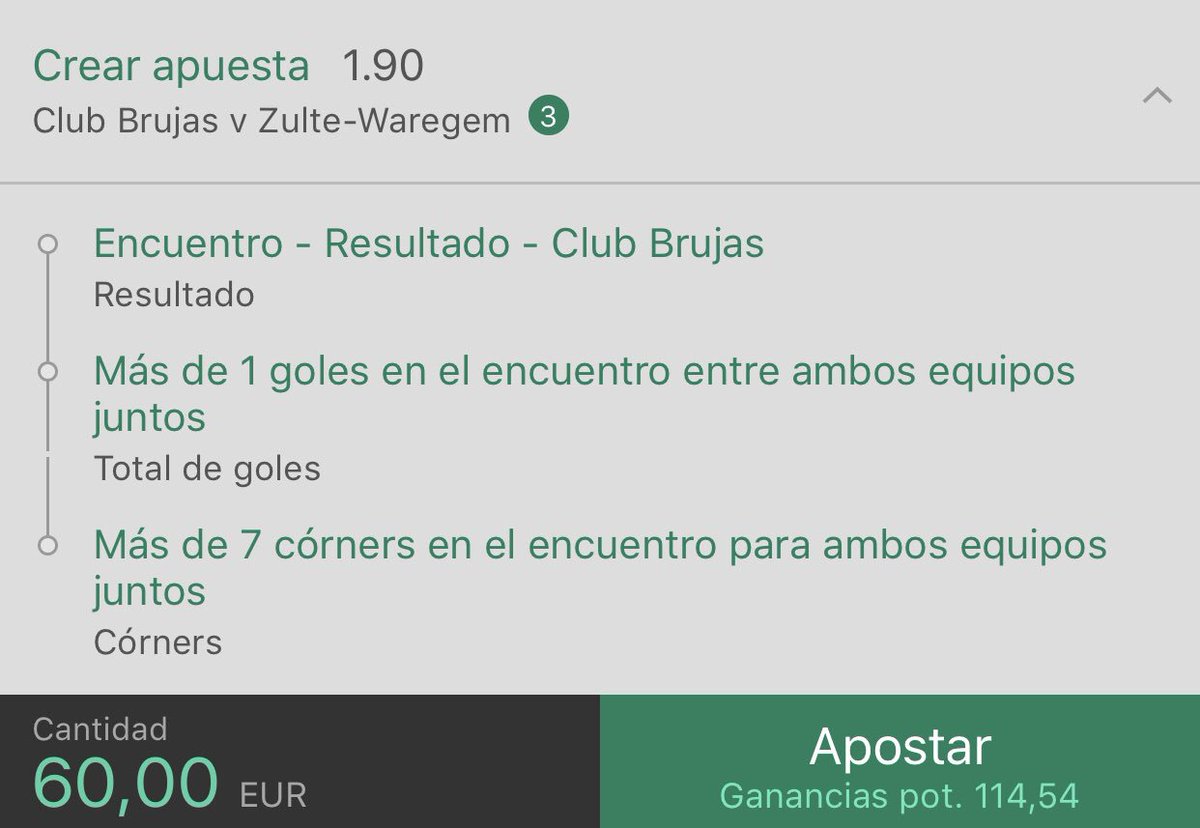 Paulabets's tweet photo. 🌍 #JupilerPro 🇧🇪
⚽️ #Brujas 🆚 #Waregem
💥 #Combi
🌀 1.90
🔥 Stake 3
⏰ 20:30h
🏦 Bet365

☝🏼Tenéis otras 3️⃣ #Apuestas 🍀
 en #Telegram 📲 https://t.co/ADVgqsMSpi

🏀 #LEBOro 🇪🇸
⚽️ #LaLiga 🇪🇸 https://t.co/NtjqV4PpBz