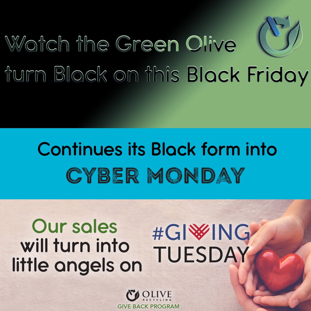 OliveRecycling's tweet photo. Watch the Green Olive turn Black on this Black Friday! Visit our eBay Store: https://t.co/mzQW1ABpqu 40% OFF #RealBlackFriday #cybermonday #givingtuesday #thanksgiving #charity #electronics #computer #laptop #desktop #deals https://t.co/nP5pj64O3H