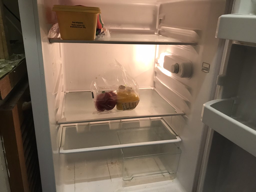 CAPuk went to see my CAP client today and saw inside his fridge. Almost  nothing at all. His kitchen was virtually empty. This is the reality of  being in debt, #UniversalCreditPoverty #MentalHealthMatters, image size:1024x768