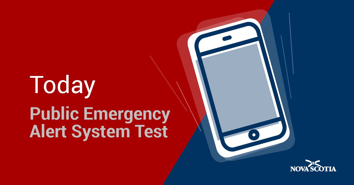 NSEmergency's tweet photo. @nsemo is testing the emergency alert system today at 1:55 p.m. Loud noise, followed by “this is a test” on TV, radio and cell phones. #AlertReady https://t.co/SH7vNXWp5V