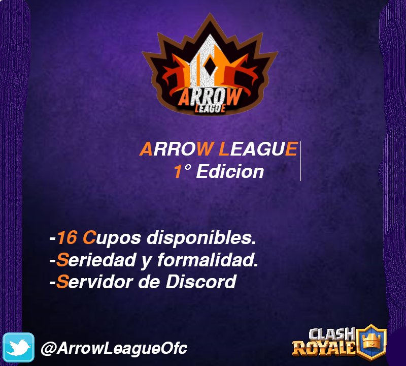 🏹ES OFICIAL🏹
ABRIMOS INSCRIPCIONES A LA 1° EDICION DE LA ARROW LEAGUE

Requisitos:
- Seguir a la Liga <a href="/ArrowLeagueOfc/">Arrow League ES</a> 
- Seguir a <a href="/Her_Insa22/">Hernan Insaurralde</a> y @GevbiTa
- Solicitar 7 Rt mencionando
- RT y ❤️

Enviar requisitos al MD
@DarkfightGT_ @PublicidadESA14 <a href="/AyudaJugador/">Ayuda Jugador</a> <a href="/ExxodoAgencyTM/">Exxodo Agency</a>