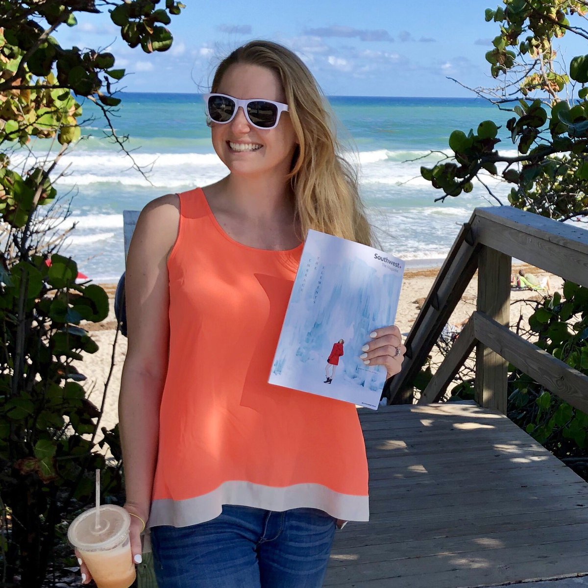 natwaz's tweet photo. Sun, sand, smoothie and Southwest magazine! Read the winter travel guide on the beach. We traveled @SouthwestAir ORD > FLL for our mini moon. https://t.co/66fc0eFnX7