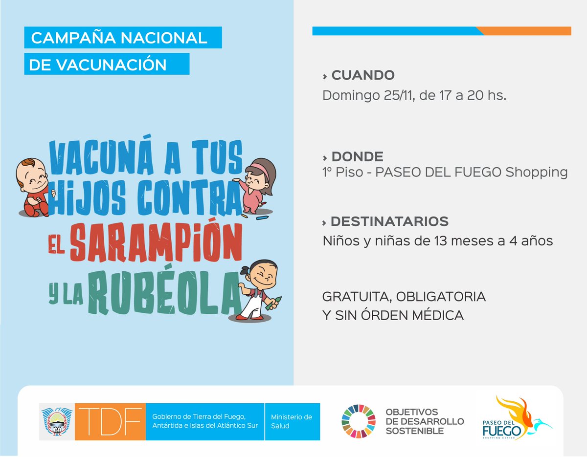 Este domingo seguimos vacunando en el <a href="/Paseo_delFuego/">Paseo del Fuego</a> 

📅 25 de noviembre
⏰ De 17 a 20hs

¡Quedan pocos días para que finalice la campaña!

La dosis adicional es OBLIGATORIA y un DERECHO de todos los niños y niñas‼️