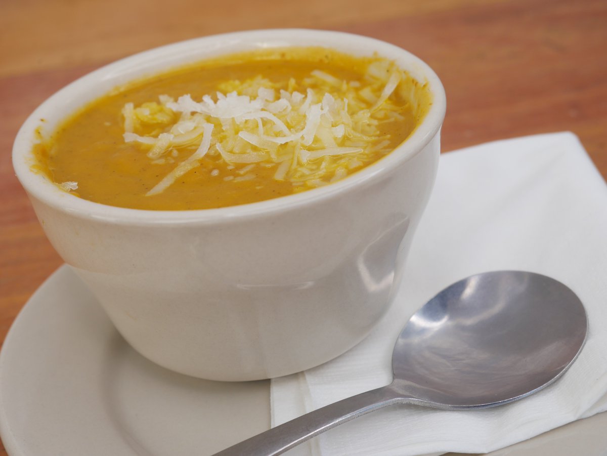 Warm up with a bowl of our coconut squash soup! Butternut-squash make a this soup a fall favorite 🍁