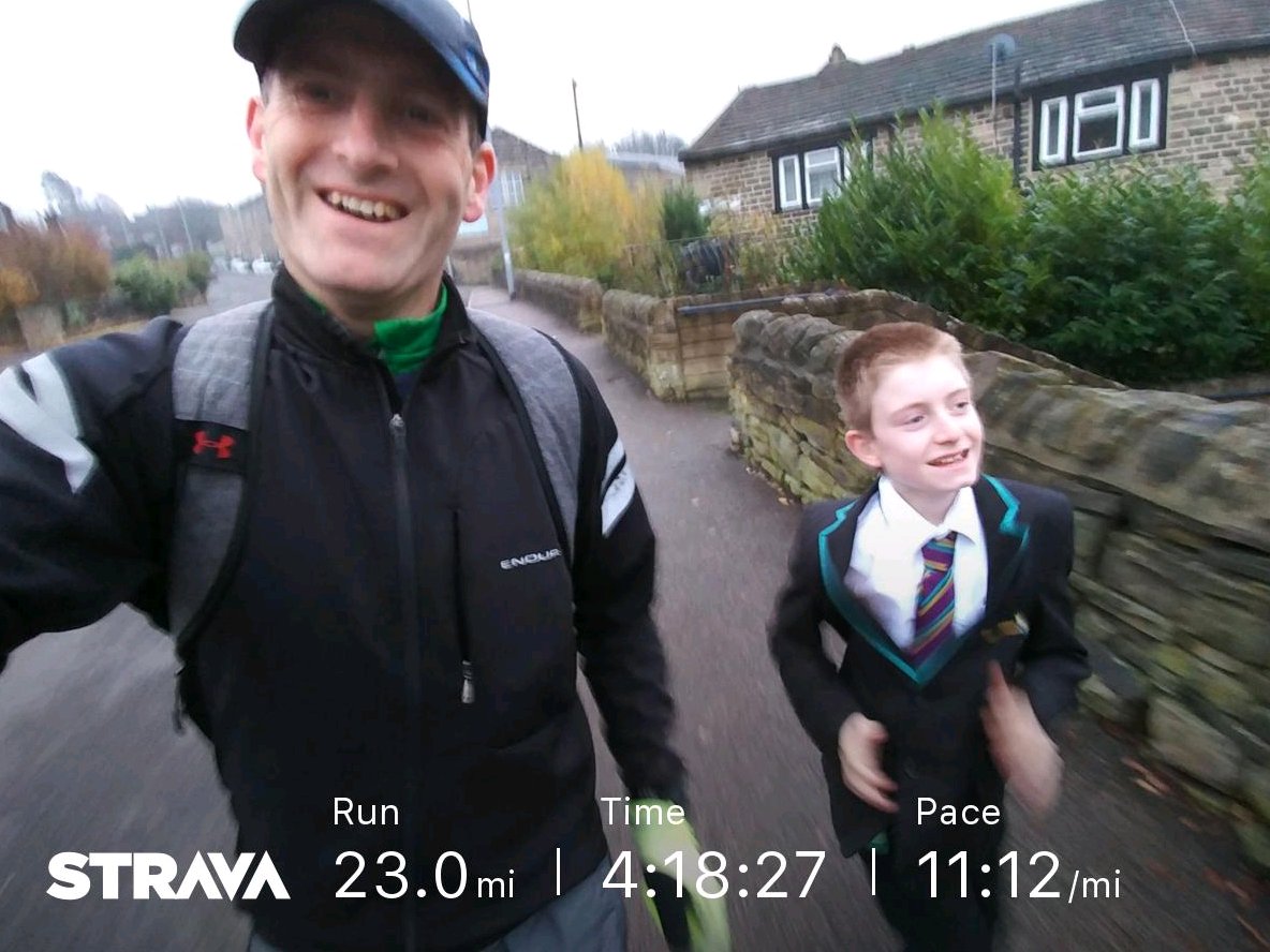 RideWozzy's tweet photo. #NovPlus1 Day 23 - yes yes yes, 23 painful miles but bagged! Ran home from @LeedsWestWay skool with Daniel. Later pitstopped &amp; inhaled 2 @SweetBbyCheezus cakes 🍮🍮😋

Please help me support Leeds Deaf Children's Society 🙏
https://t.co/fZD5Y9nfPq

#Leeds #Deaf #Run https://t.co/jCXphRvOjy