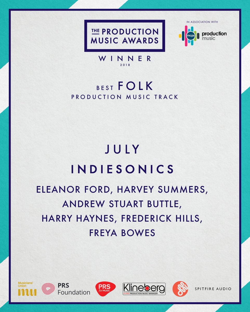 We're delighted to win the Production Music Awards Best Folk track category this evening with 'July' by the amazingly talented Ellie Ford @elliefordmusic and her band! Congrats to them and to all the other winners tonight.