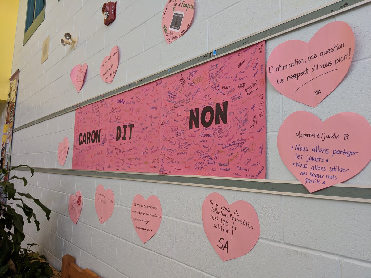 Caron dit non à l'intimidation! Merci au conseil des élèves pour les belles activités organisées dans le cadre de la semaine de la sensibilisation et la prévention de l'intimidation.