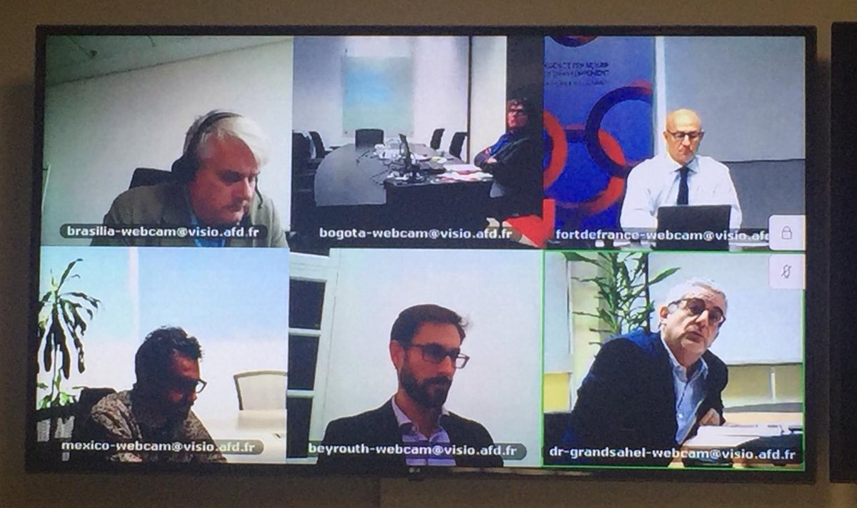 RiouxRemy's tweet photo. Première visioconférence avec les nouveaux directeurs régionaux d’@AFD_France, acteurs majeurs de notre transformation interne pour plus d’efficacité, de partenariats et de redevabilité au service des #ODD. Merci pour votre engagement et vos propositions innovantes #MondeEnCommun https://t.co/U1goZAQWYO