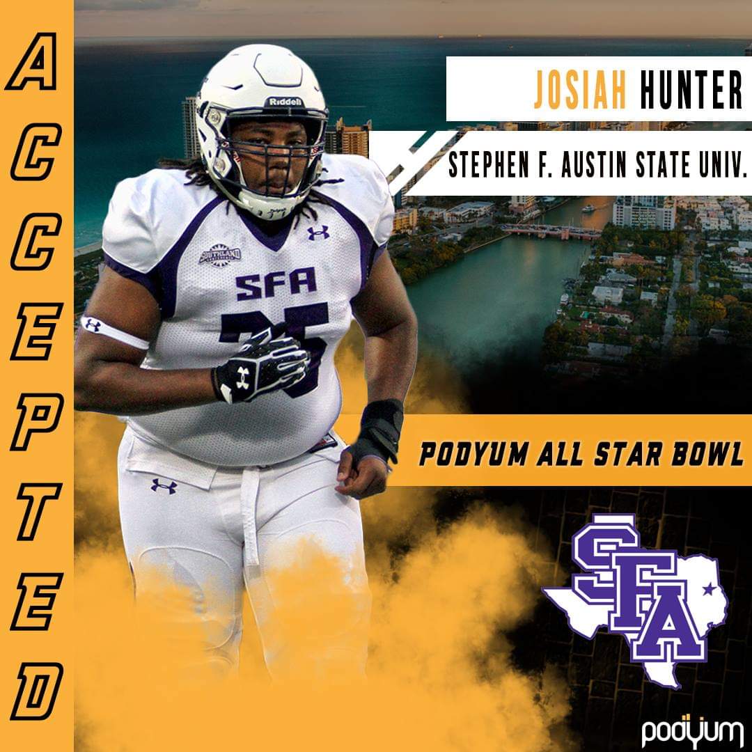 PodyumBowl's tweet photo. @SFA_Athletics Josiah Hunter (@jo_hunter75) has accepted his invitation to play in The Podyum All-Star Bowl in Miami. (@Podyum_AS_Bowl)
See you there!π΄π΄
#miamibound #procontracts https://t.co/YUjnQXplEB
