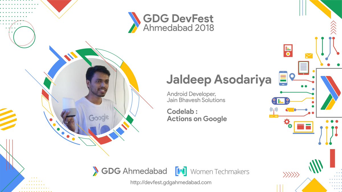 GDGAhmedabad's tweet image. [GDG Ahmedabad DevFest 2018 - Speaker #20]

@JaldeepAsodariy, #AnddroidDev at Jain Bhavesh Solutions. He is very much interested in IoT and Android Things with good hands to Google Assistant Apps

More details on
devfest.gdgahmedabad.com/speakers/jalde…

#DevFestAhm #DevFest18 #DevFestIndia