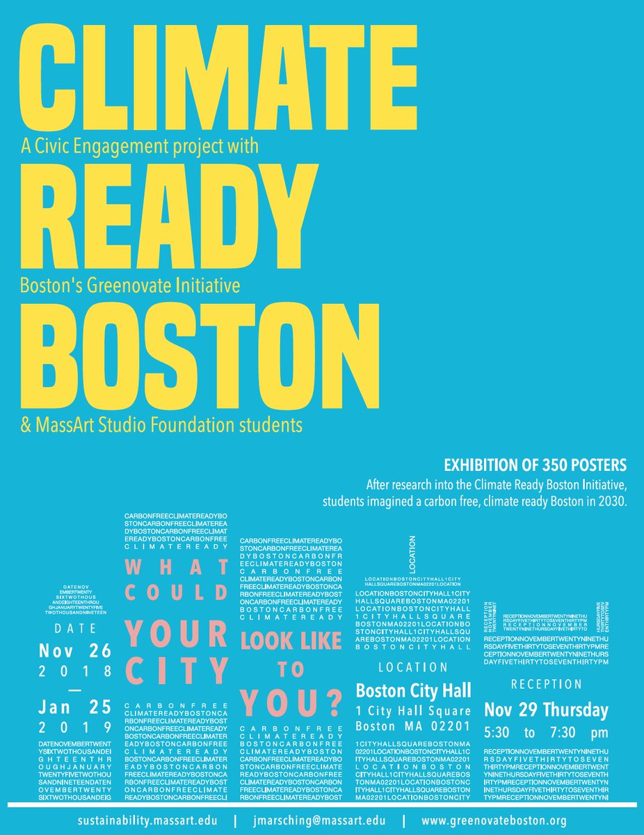 BostonEnviro's tweet photo. .@MassArt students imagined what a carbon free and climate ready @CityOfBoston could look like. On November 29th, come see what they envisioned for our city. #GreenovateBOS #CarbonFreeBOS #ClimateReadyBOS #ZeroWasteBOS #ConnectedBOS https://t.co/Q7dYKFpwxk