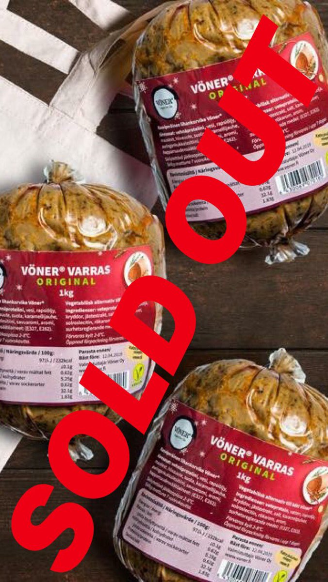 Julkaistiin eilen 1kg Vöneriä kuluttajille kinkunkorvikkeeksi. 
Alle 48h myöhemmin kaikki myyty loppuun.
Teimme tätä erää muutamia tuhansia kappaleita.
#veganpower #vöner