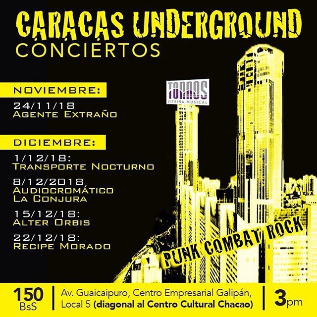 A partir de este sábado 24 de noviembre empieza el ciclo de rock #caracasundergroundconciertos en la #vitrinamusical de <a href="/tonnoscafe/">TonnosCafé</a> (diagonal al Centro Cultural Chacao)

#rock #punk #caracasunderground #postpunk #caracasrock #caracasmúsica #24nov #1dic #… ift.tt/2FBpyld