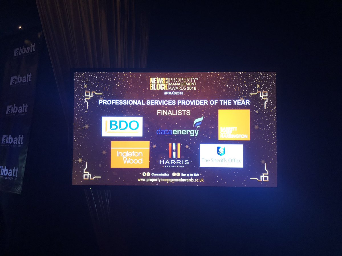 A close call but congratulations to <a href="/IngletonWood/">Ingleton Wood</a>, tonight’s <a href="/newsontheblock/">News on the Block</a> #PMAs2018 #professionalservicesprovideroftheyear! Corks are popping and we’re thrilled to be here!