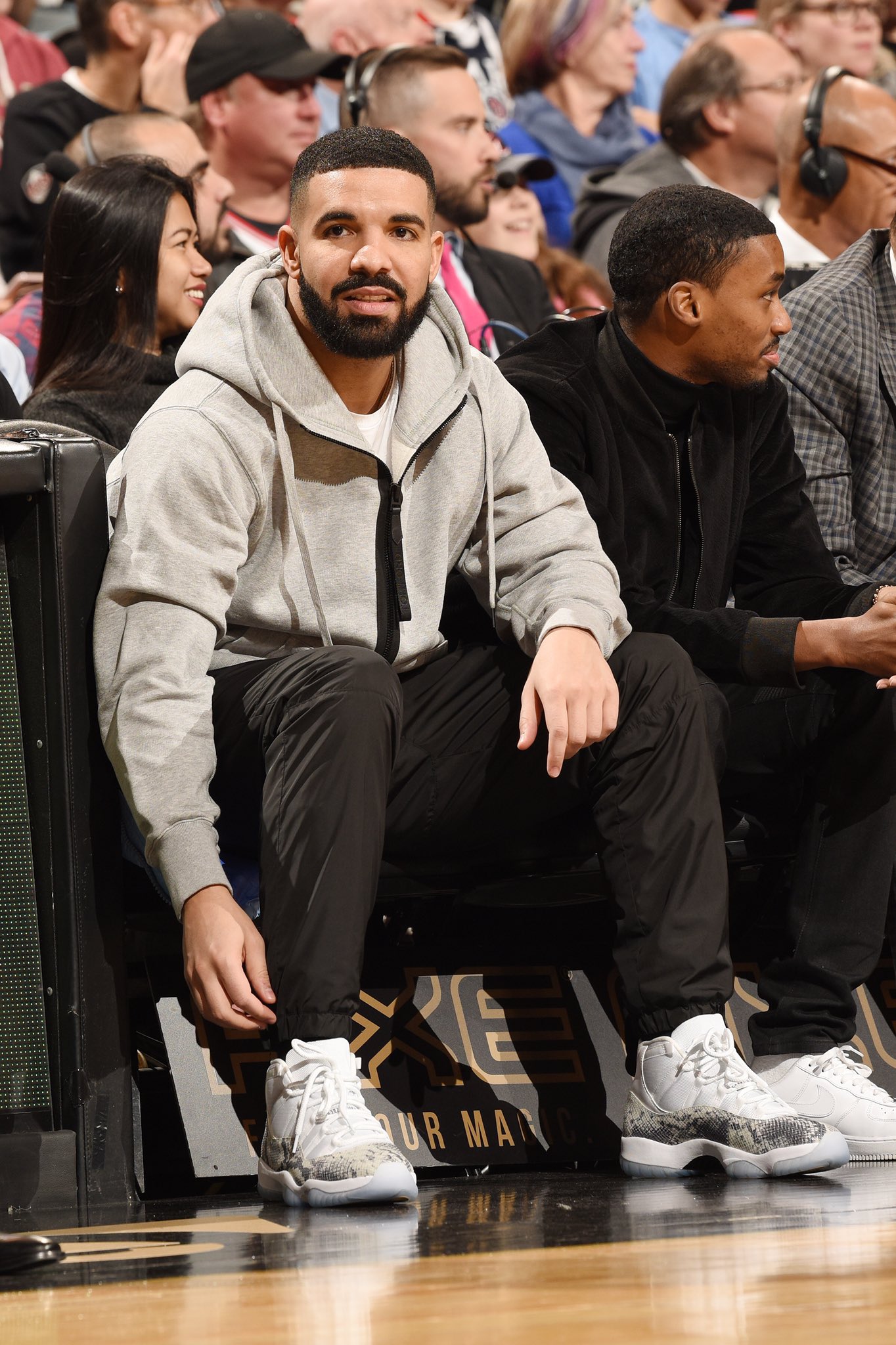 B/R Kicks on X: ".@Drake in attendance for the @Raptors game wearing the  unreleased “Snakeskin” Air Jordan 11. https://t.co/CdxyvSrWdB" / X