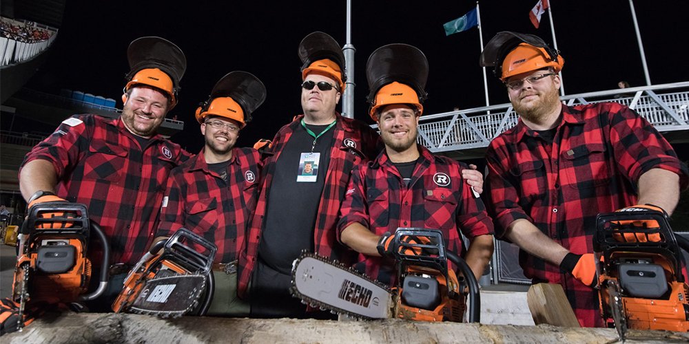 CFL's tweet photo. NEWS: The @REDBLACKS' chainsaw-wieldin' loggers will be at #GreyCup, and they'll be cutting wood for every Ottawa TD! 🌲

📝 | https://t.co/k8Q2ranwFq https://t.co/b45fwHqnJW