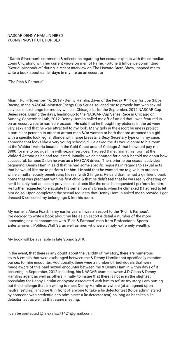 AlexaFo37483238's tweet photo. @dennyhamlin 
DENNY HAMLIN PAYS YOUNG PROSTITUTE FOR SEX
READ ⬇️ https://t.co/yy07ckV8WJ