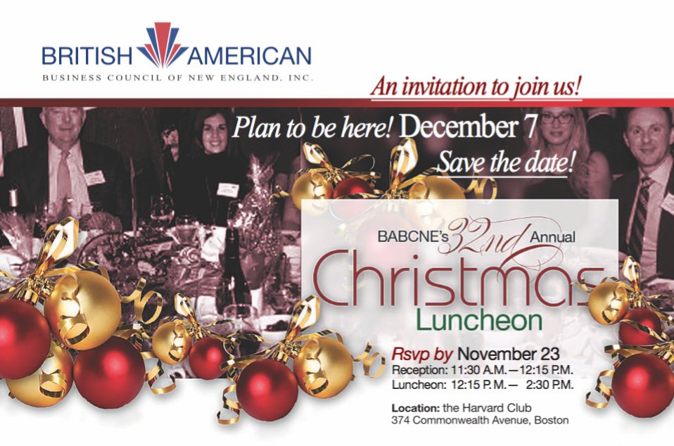 BABCNE's tweet photo. Network with over 300 professionals at our 32nd Annual Christmas Luncheon on Dec. 7. Don’t miss this opportunity! Reserve your table now. https://t.co/51tOKgmA3H #babcne #networking #newengland https://t.co/T0epXfESMC