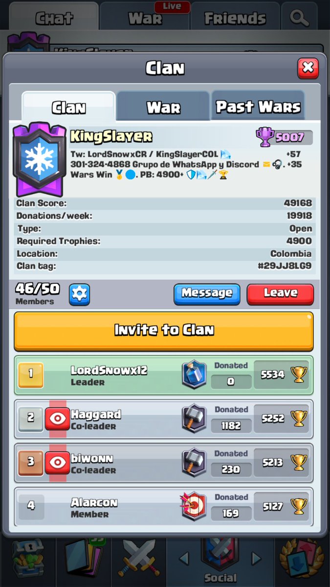 KingSlayerCOL's tweet photo. 5k en guerras, poco a poco creciendo. 🤗🌚 @LordSnowxCR https://t.co/vVS53WClDM