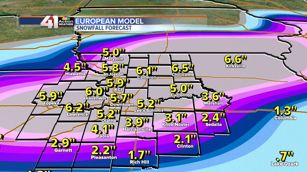 Which model will win?  The European Model or the American Model. For KC, there is a huge difference from around a dusting to an inch on the American Model to much more on the European Model.  Who are you rooting for? It's a battle that begins for Sunday's forecast!