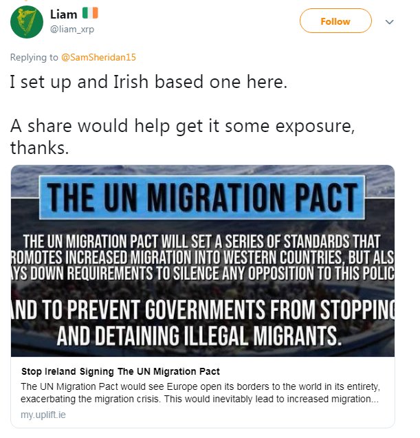 OK here we have another layer emerging tonight. In the video linked early announcing the tour of intimidation around DP centers, lots of mention was main of the UN migration pact. Low and behold with the last few hours right wing troll twitter has launched and gamed a petition.