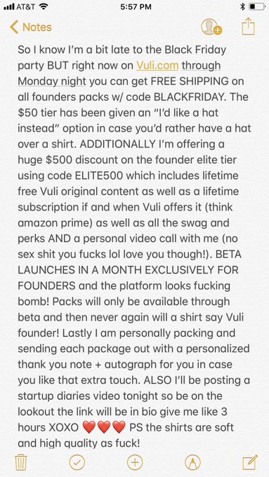READ THE NOTE! Code BLACKFRIDAY on https://t.co/N1v4S3JJCj and code ELITE500 for founder elites! https://t<a href="/tag/sex"class="tags"><span>#sex</span></a><a href="/tag/ambition"class="tags"><span>#ambition</span></a>