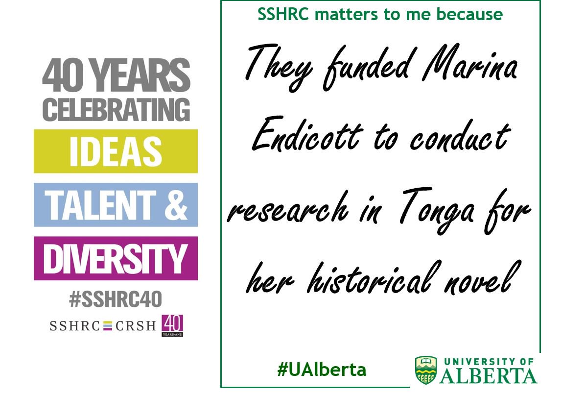 sshrcUofA's tweet photo. .@SSHRC_CRSH  "matters to me because they funded @marinaendicott to conduct research in #Tonga for her historical novel"  #OpenMinds2018 #SSHRCMatters #SSHRC40. @UofAResearch  @UofA_Augustana [Grant info here:  https://t.co/b7ErUba6RS ] https://t.co/ljXeCRxEIm