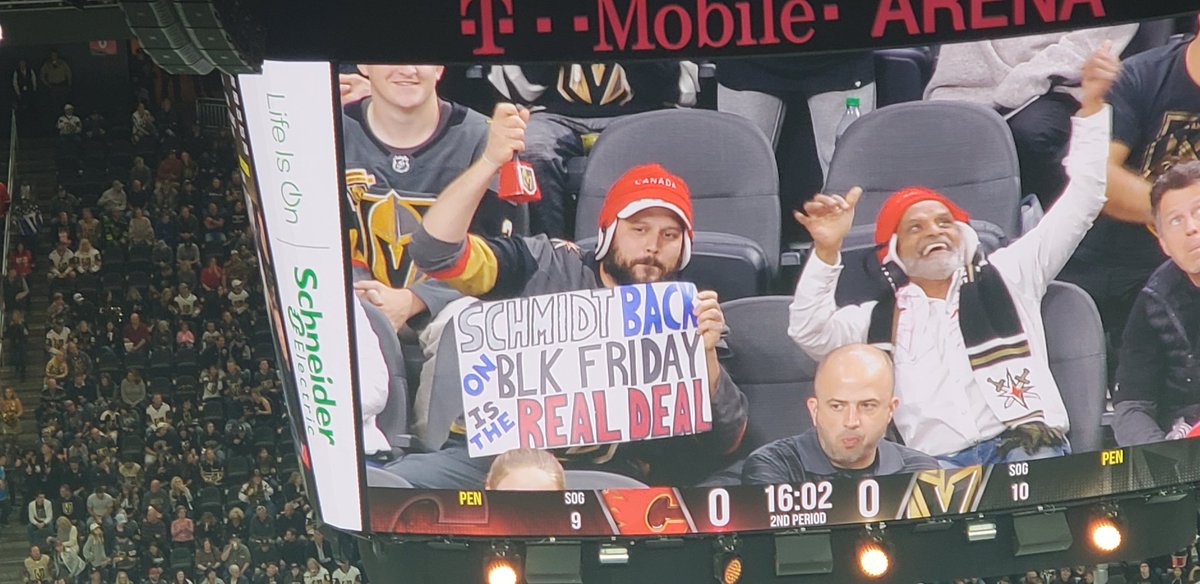 RebelReportUNLV's tweet photo. This has to be one of the most creative signs in all of hockey 😂 #VGK #VegasBorn #NateSchmidt #NateIsFree https://t.co/baP98cGsQC