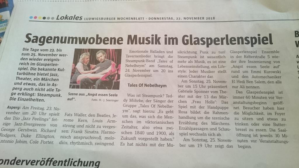Nebelheym's tweet photo. Today! 24.11. Tales of Nebelheym @ Glasperlenspiel Asperg! Great Gig, Great Video Premiere, more #surprises! #ToN https://t.co/AcH0TBWfgH