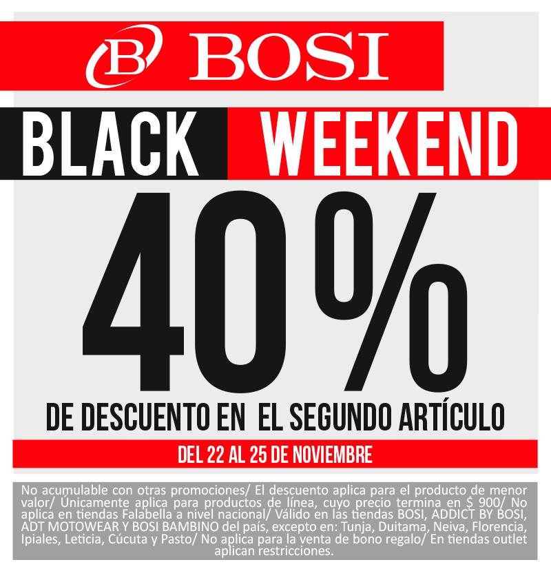 Fontanar CC "¡Desde el 22 y hasta el 25 Noviembre disfruta Black Weekend🖤 en tienda BOSI! Descuentos del 40% en el segundo articulo.😉 https://t.co/p9yvL9P8zP" / Twitter