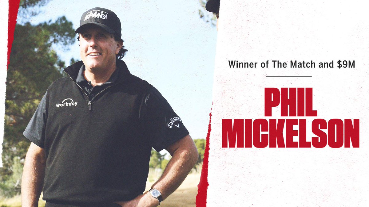 SportsCenter's tweet photo. 22 holes later, bragging rights and a cool $9 million goes to ... PHIL MICKELSON! 💰 https://t.co/ED13FKADrj