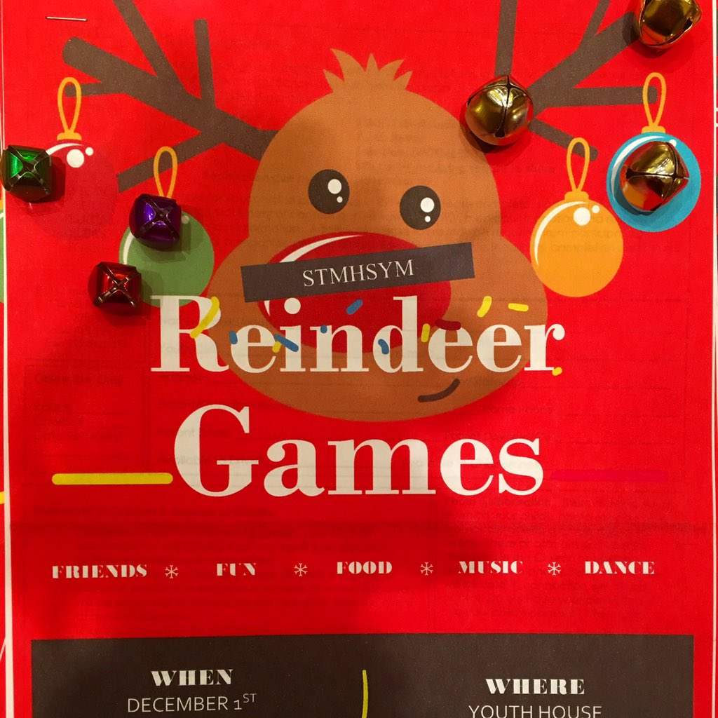 thomasmoreyouth's tweet photo. Stmhsym will be hosting a crazy night of reindeer games that only Rudolph would love. Join us in the Youth House on December 1st at 7:00pm to enjoy friends, food and games. Bring $20 and a snack to share. See you then!! #reindeergames #stmhsym #relentlessfather #stmym https://t.co/TWqOGjnGEw