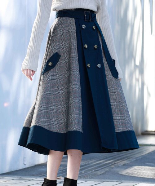 送料無料沖縄 アメリヴィンテージ AMERI CHECK TRENCH SKIRT ベージュ