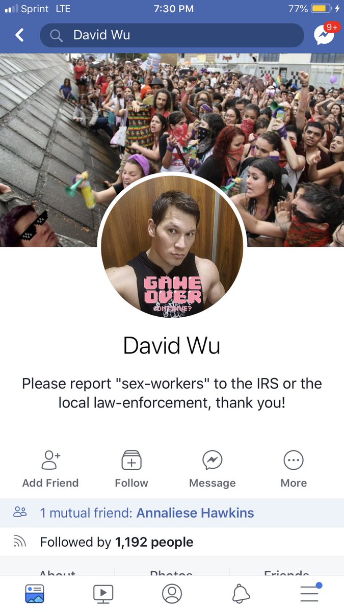 AlienElf420's tweet photo. ⚠️ATTENTION SWERS, POC, &amp; LGBTQ⚠️
This guy is reporting SWers to the IRS because he thinks we don’t pay taxes 🤦🏻‍♀️ also posts tons of sexist, homophobic, transphobic, and anti-immigrant stuff (see thread for more)

Block and Report if you have FB please 💗 https://t.co/QuEUigLbdv