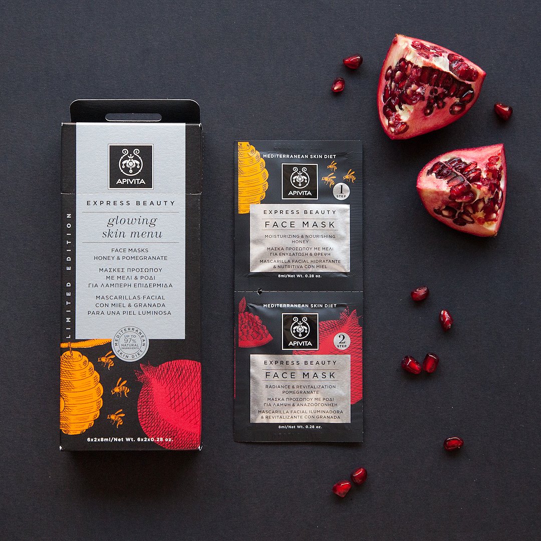 2 of your favorite #expressbeauty masks in one #limitededition #Mediterranean #GLOWING skin #menu!
Our #hydrating Honey mask &amp; #radiance #Pomegranate mask!
Shop now ➡️ow.ly/mjnk50jvogi
#apivita #apivitaexpressbeauty #mediterraneanskindiet  #naturalskincare #crueltyfree