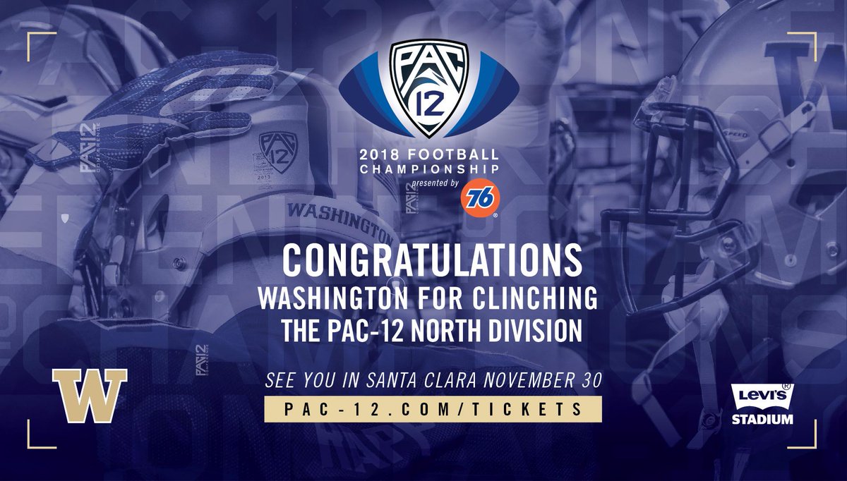 Levi's® Stadium (@levisstadium) on Twitter photo Winners of the #Pac12 North! <a href="/UW_Football/">Washington Football</a> just punched their ticket to the <a href="/pac12/">Pac-12 Conference</a> Championship at #LevisStadium. Get yours!
Tickets: bit.ly/2uRxNkr Winners of the #Pac12 North! <a href="/UW_Football/">Washington Football</a> just punched their ticket to the <a href="/pac12/">Pac-12 Conference</a> Championship at #LevisStadium. Get yours!
Tickets: bit.ly/2uRxNkr