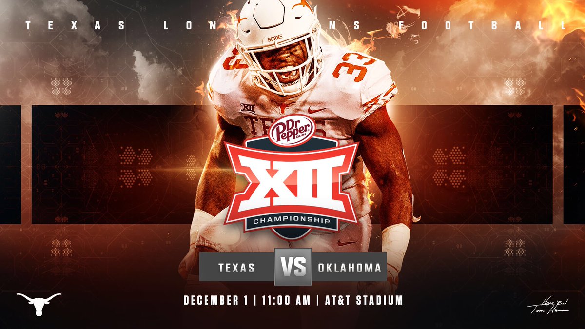TexasFootball's tweet image. 🚨Matchup Set🚨 Texas will face Oklahoma, Saturday in the @Big12Conference Championship Game. 11 AM CT. 

#ThisIsTexas #HookEm