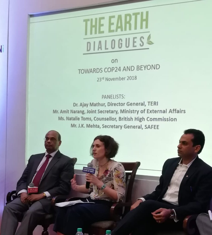 UKinIndia's tweet photo. 'UK can share its experience with India on decarbonisation particularly in areas like low emission vehicles, carbon capture storage and energy efficiency'

- @natalietoms speaking at  #TheEarthDialogues organised by @chase_india, 
@sustainadvise and @StratNewsInt https://t.co/cWrvypBIwG