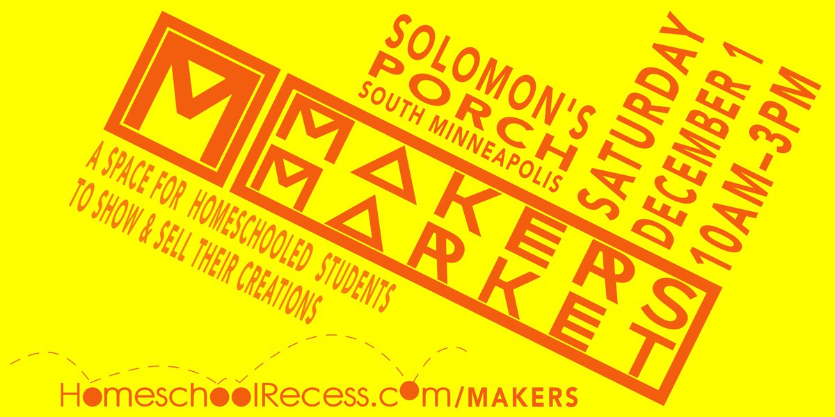 hsadventuresmn's tweet image. Makers Market 2018 is Sat 1 Dec at Solomon&apos;s Porch in South Mpls. A unique event featuring kid-made products. Homeschool students can find out how to sign up to show-and-sell their creations at hsadventures.org/makers