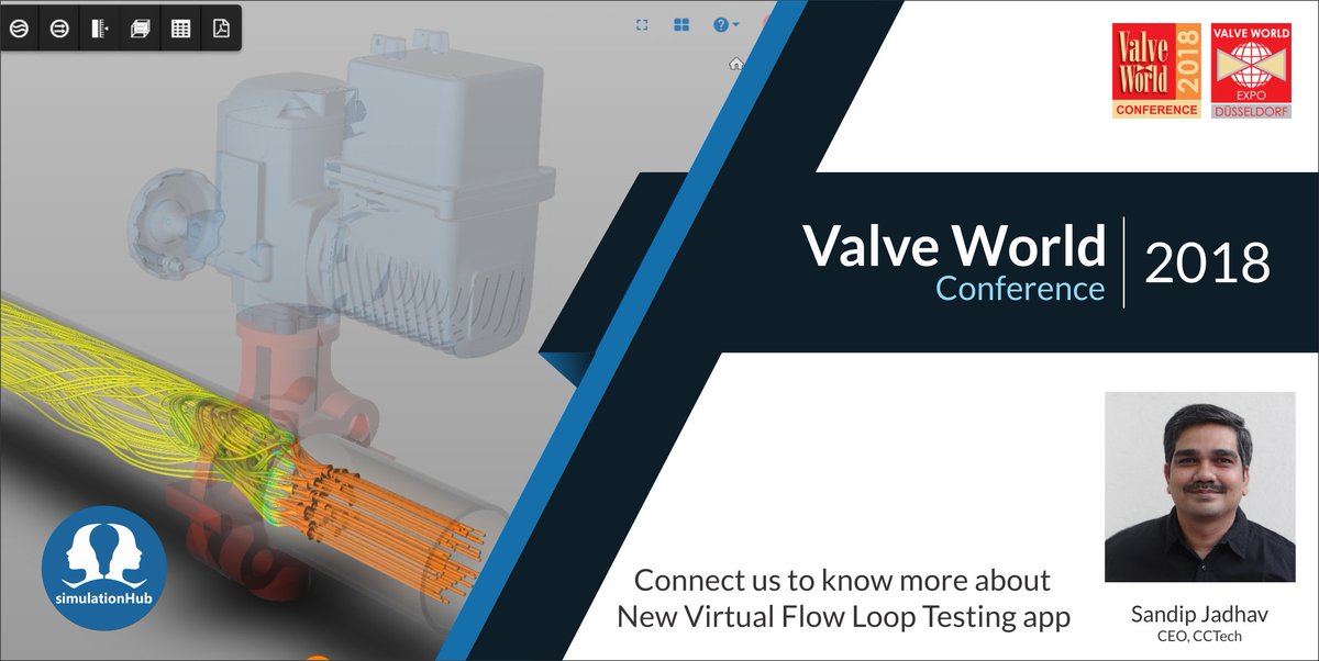 simulation_hub's tweet image. @ValveWorld conference and @ValveWorldExpo is kick-starting from next week in Dusseldorf, Germany. You can connect our CEO @sandipnjadhav at the conference to know more about new Virtual Flow Loop Testing app helps you validate your designs and gain more customers #ValveWorld