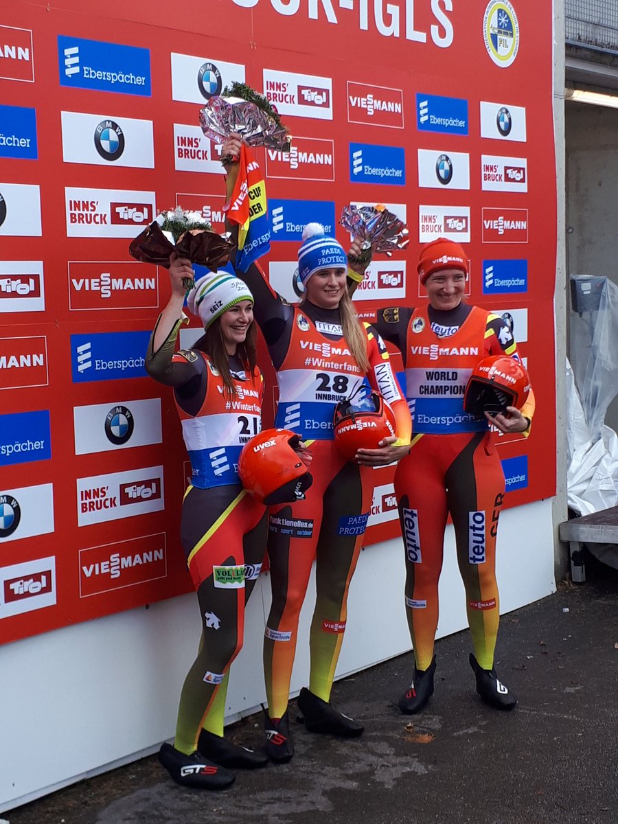 The German luge girls start again with a triple into the new world cup season. Congratulations! #luge #BSDsports #BSDluge #Igls