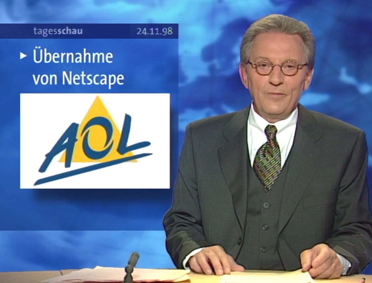 [24.11.98] Der weltweit größte Onlinedienst AOL übernimmt die Internetfirma Netscape für 7 Mrd. DM um dem Software-Riesen Microsoft Konkurrenz zu machen.