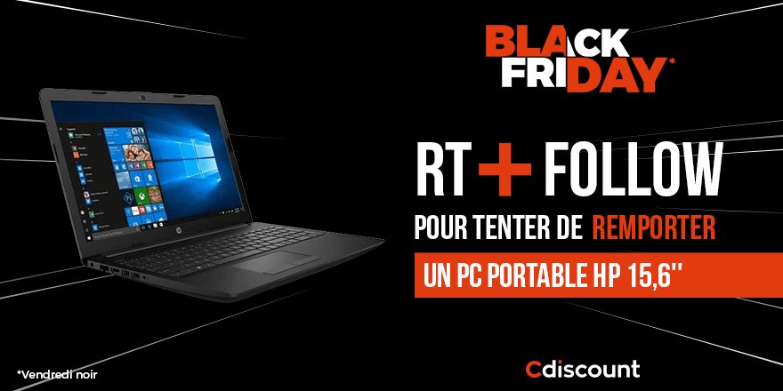 Cdiscount's tweet photo. ⚫ #Concours #BlackFriday *

👉À gagner : https://t.co/jzm3MVp1Km

🔸 Pour tenter votre chance : 
1) RT ce tweet
2) Follow @Cdiscount

TAS 05/12 

* #EnFrançaisOnDit Cdiscount https://t.co/R2drgdKeLC