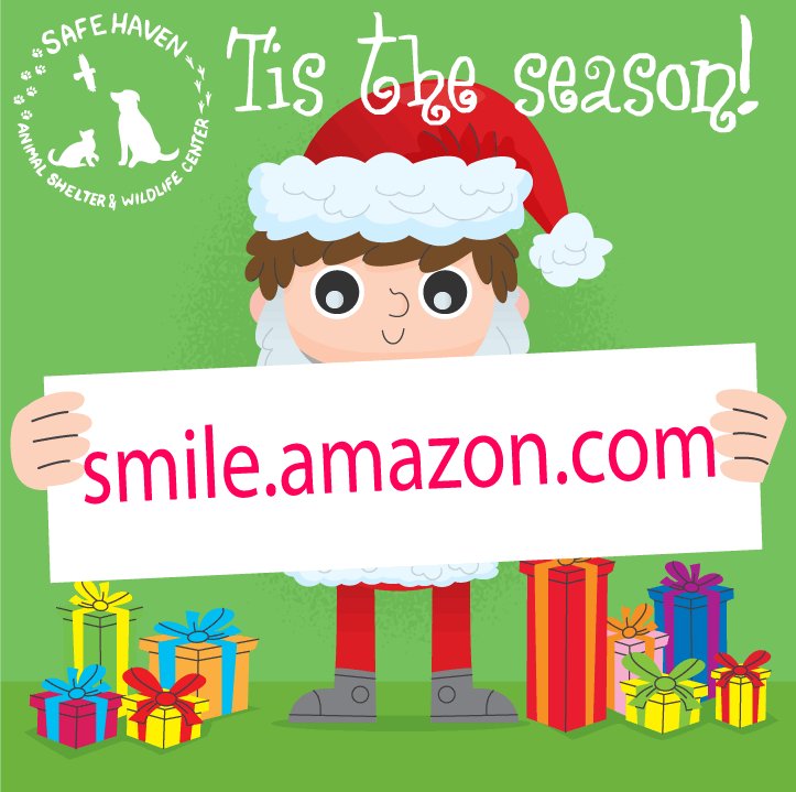SafeHavenCenter's tweet photo. Amazon donates 0.5% of the price of your eligible AmazonSmile purchases to the charitable organization of your choice! Please consider choosing us! We and the animals thank you! Happy Holidays!! Learn more: https://t.co/akiLeV0RpK https://t.co/AeLLrV3eq4