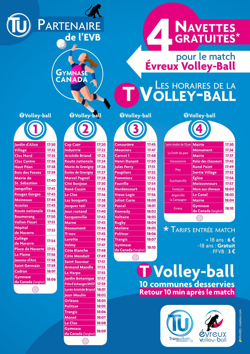 epn_27's tweet photo. Pour le match du 1er décembre de @Mon_EVB, #Transurbain met en place des navettes gratuites en partance de 10 communes d'#EPN
#volleyball #sport #sortie #transport https://t.co/Z80bbKHLUY