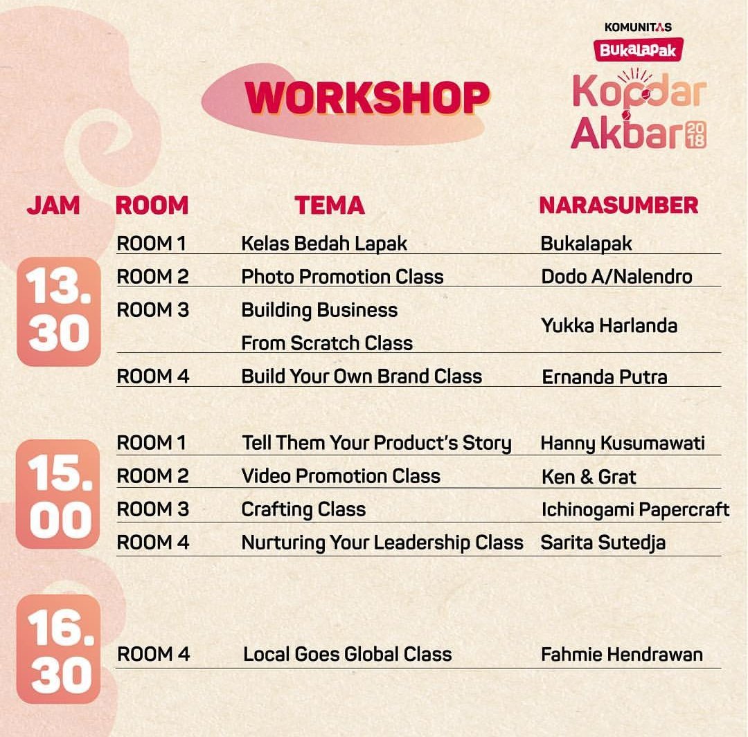writingtable's tweet photo. untuk sesi writingtable di #kopdarakbarbukalapak @beradadisini kami akan mulai pukul 15.00wib. cek rundown lainnya yuk! https://t.co/MH8VT9rLgd