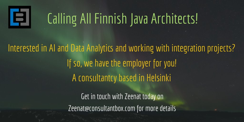 Are you a #Finnish speaking #Java #Architect? Interested in #AI and #DataAnalytics?
Looking for a new #job in #Helsinki? Please get in touch for more info.